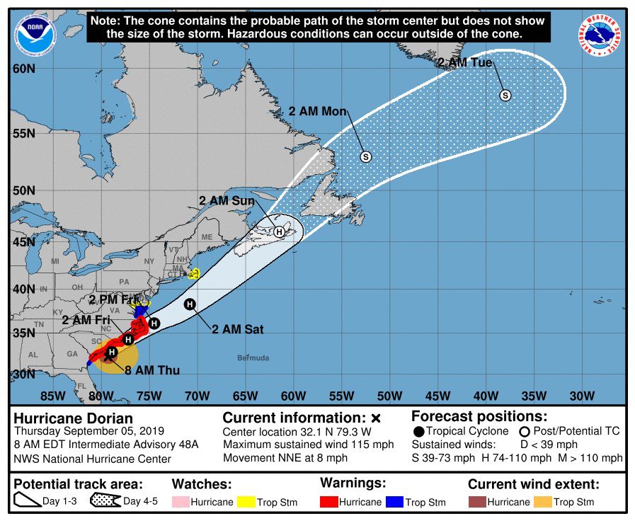 Dorian forecast to arrive late Thursday